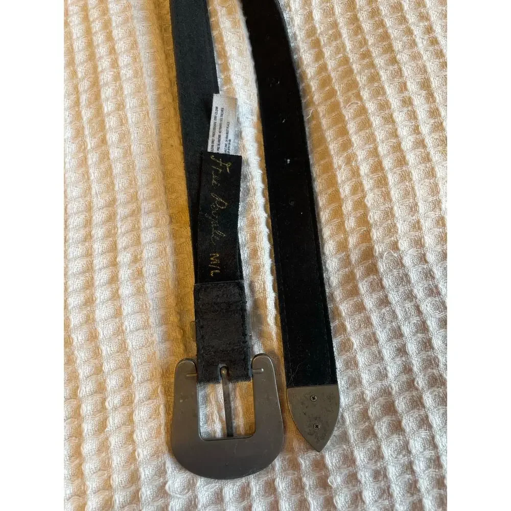 Free People Western Wear Black Rock Black Suede Gunmetal Skinny Belt Med/Lg - Picture 3 of 10